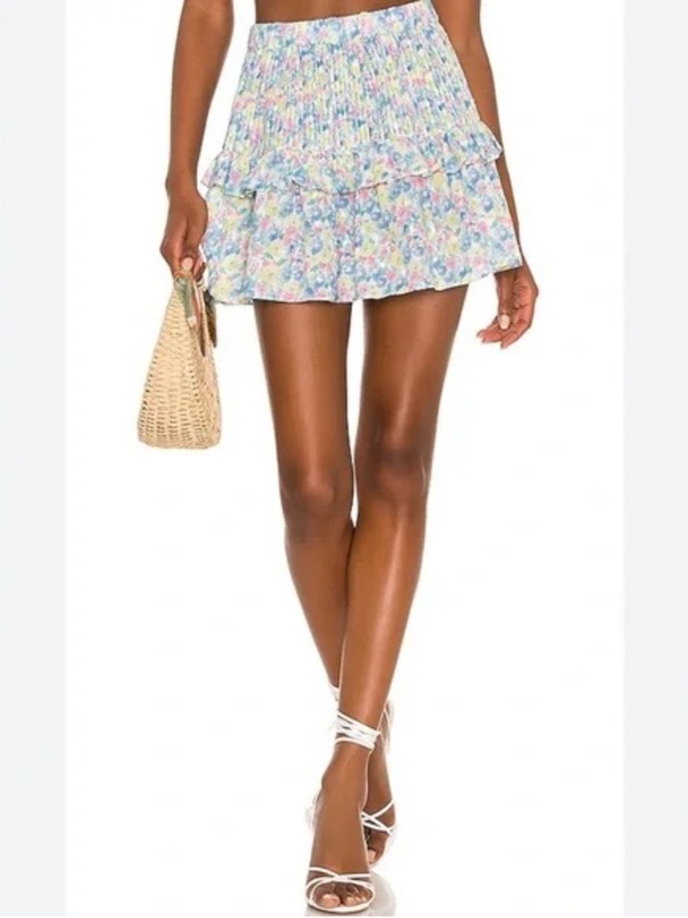LoveShackFancy Pastel Multi Smocked Ruffle Mini Skirt